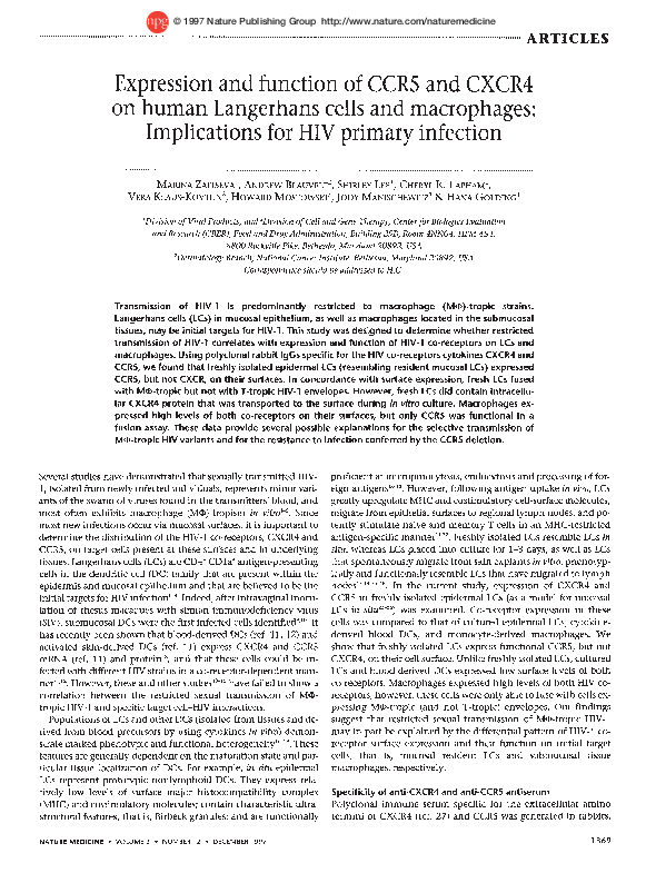 (PDF) Expression and function of CCR5 and CXCR4 on human Langerhans ...