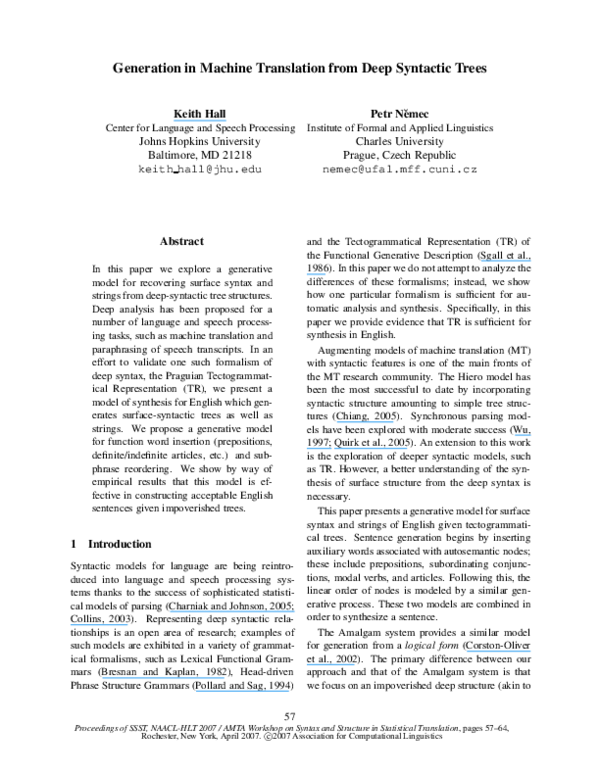 (PDF) Generation in machine translation from deep syntactic trees