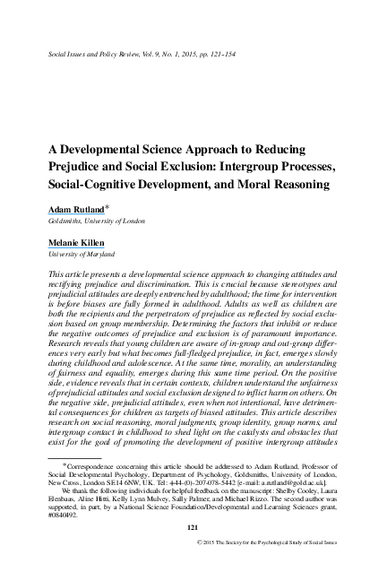 (PDF) A Developmental Science Approach to Reducing Prejudice and Social ...