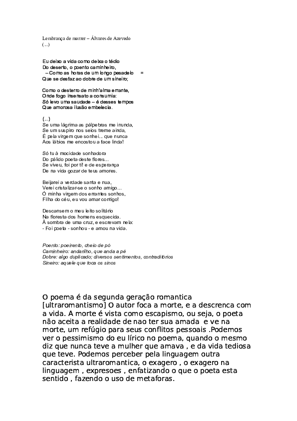 (DOC) Lembrança de morrer – Álvares de Azevedo