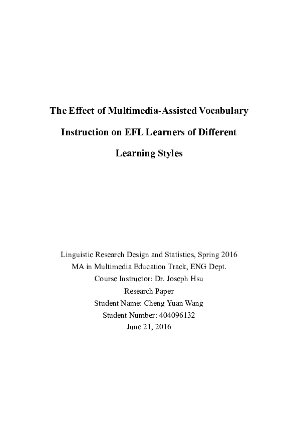 (DOC) The Effect of Multimedia-Assisted Vocabulary Instruction on EFL ...