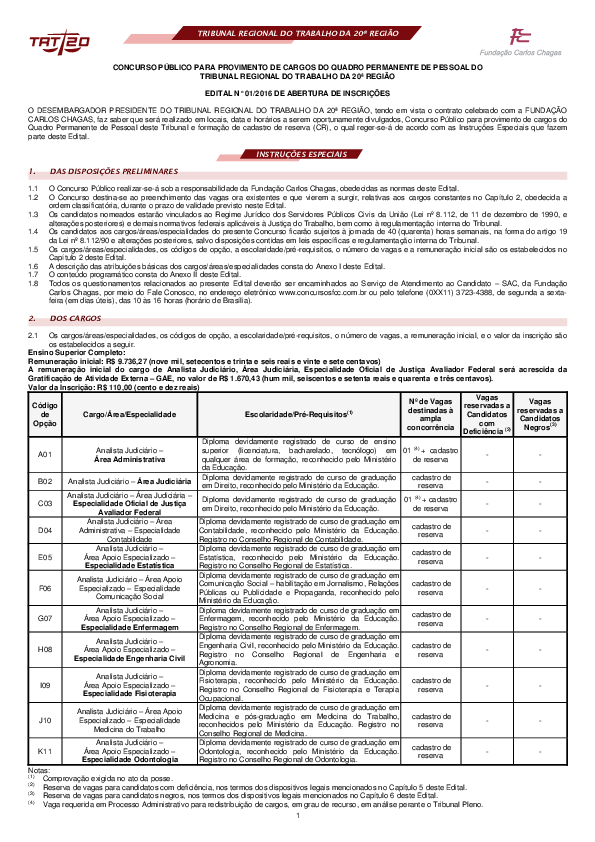 (PDF) TRIBUNAL REGIONAL DO TRABALHO DA 20ª REGIÃO CONCURSO PÚBLICO PARA PROVIMENTO DE CARGOS DO (PDF) TRIBUNAL REGIONAL DO TRABALHO DA 20ª REGIÃO CONCURSO PÚBLICO PARA PROVIMENTO DE CARGOS DO