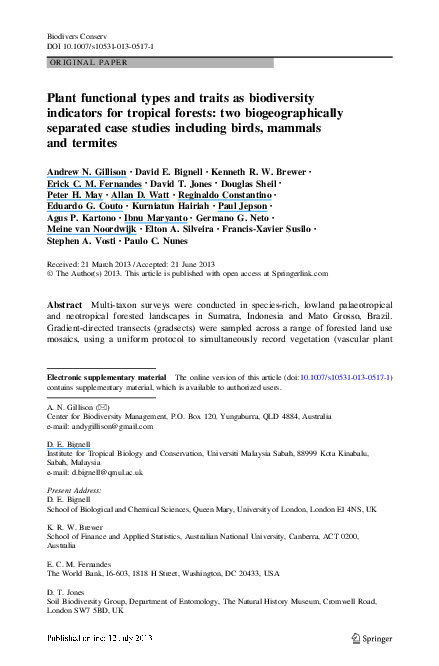 Pdf Plant Functional Types And Traits As Biodiversity Indicators