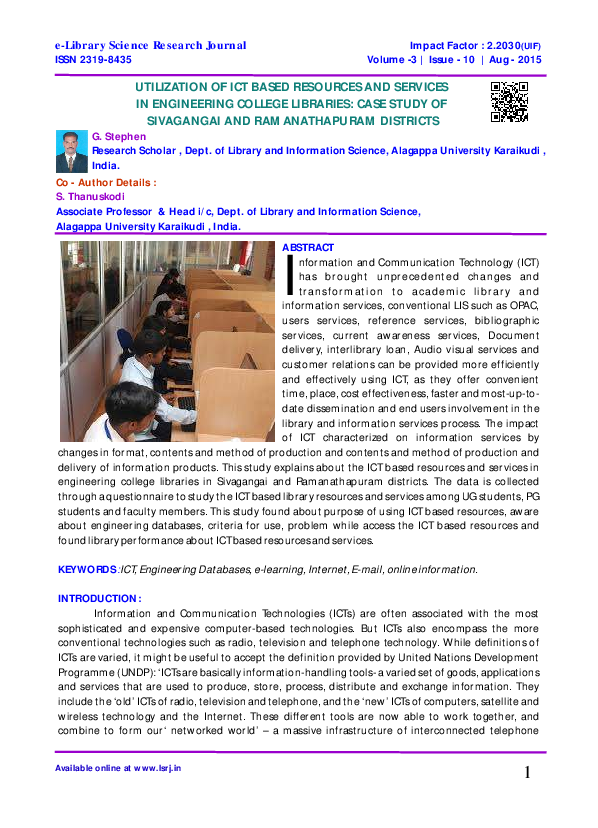 (PDF) UTILIZATION OF ICT BASED RESOURCES AND SERVICES IN ENGINEERING ...