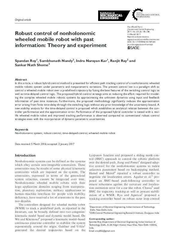 (PDF) Robust control of nonholonomic wheeled mobile robot with past ...