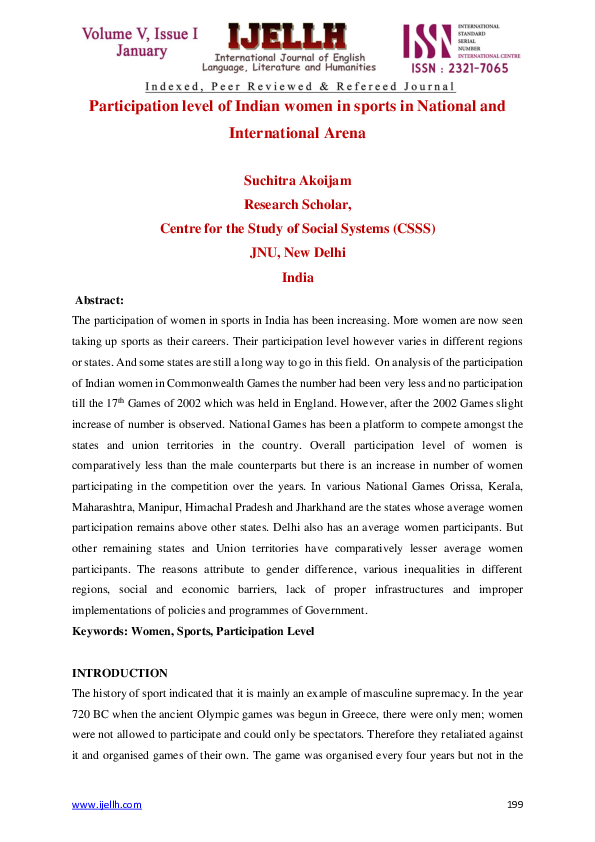 (PDF) Participation level of Indian women in sports in National and