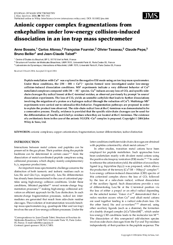 (PDF) Anionic copper complex fragmentations from enkephalins under low ...