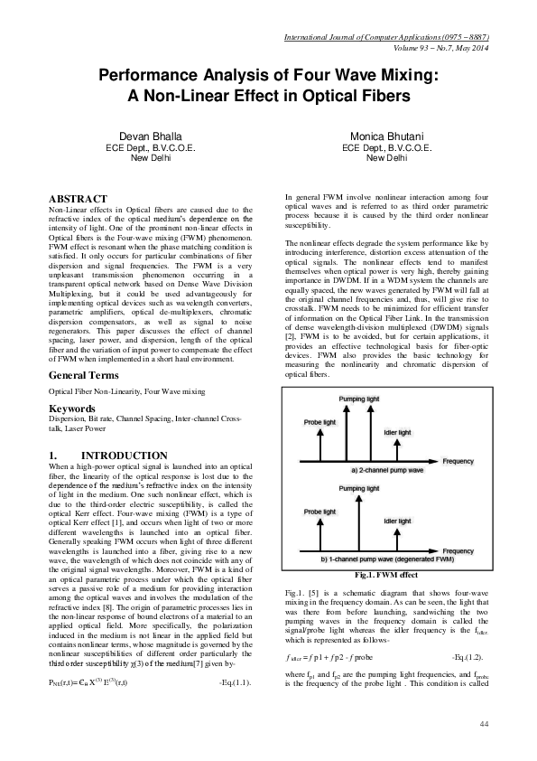 (PDF) Performance Analysis of Four Wave Mixing: A Non-Linear Effect in ...