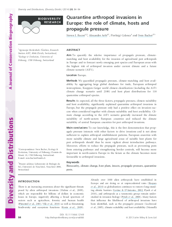 (PDF) Quarantine arthropod invasions in Europe: the role of climate ...