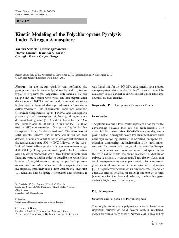 (PDF) Kinetic Modeling of the Polychloroprene Pyrolysis Under Nitrogen ...