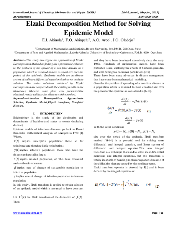 (PDF) Elzaki Decomposition Method for Solving Epidemic Model