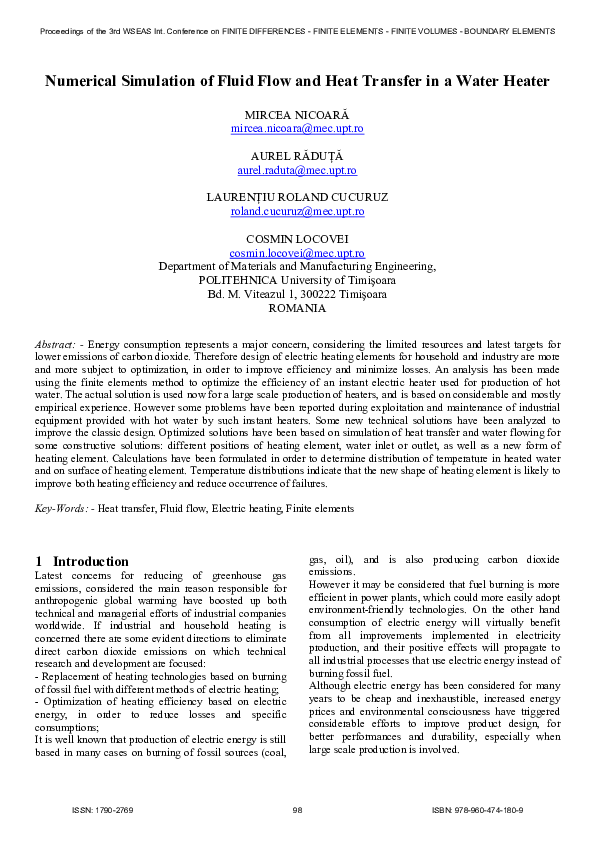 (PDF) Numerical Simulation of Fluid Flow and Heat Transfer in a Water ...