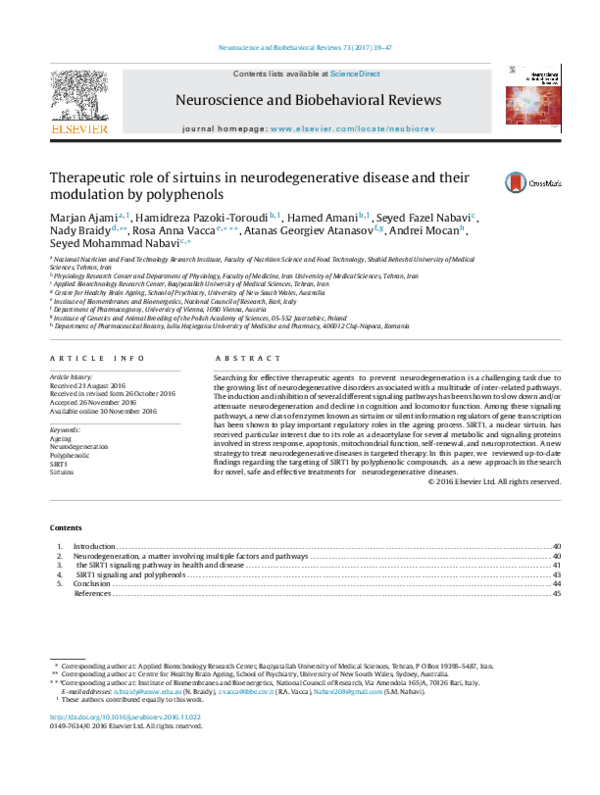 (PDF) Title: Therapeutic role of sirtuins in neurodegenerative disease ...