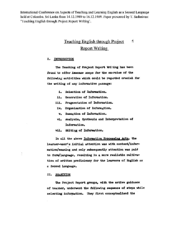 (PDF) Teaching English Through Project Report Writing