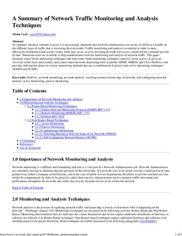 (PDF) A Summary of Network Traffic Monitoring and Analysis Techniques