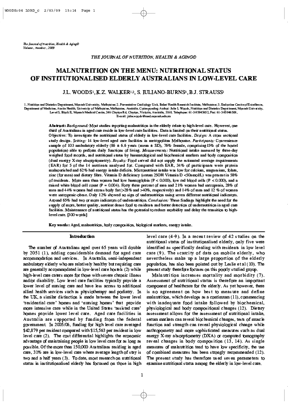 (PDF) Malnutrition on the menu: Nutritional status of institutionalised ...
