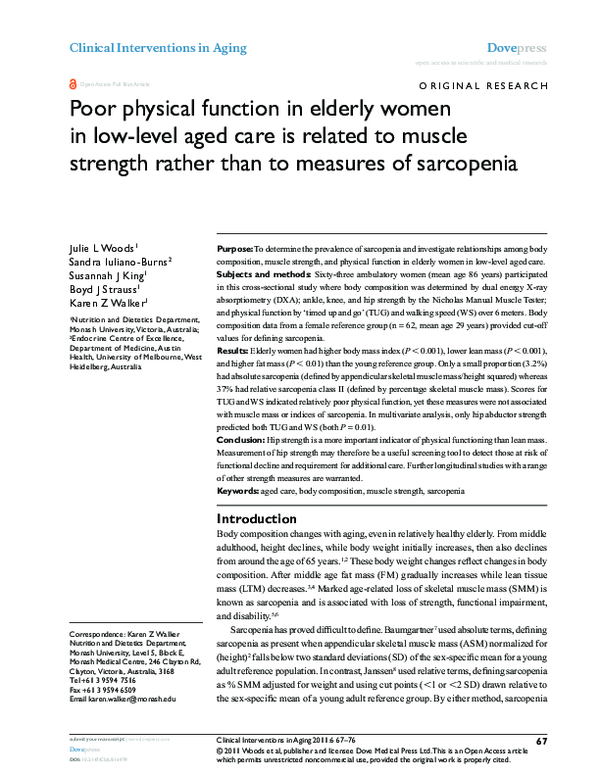 (PDF) Poor physical function in elderly women in low-level aged care is ...