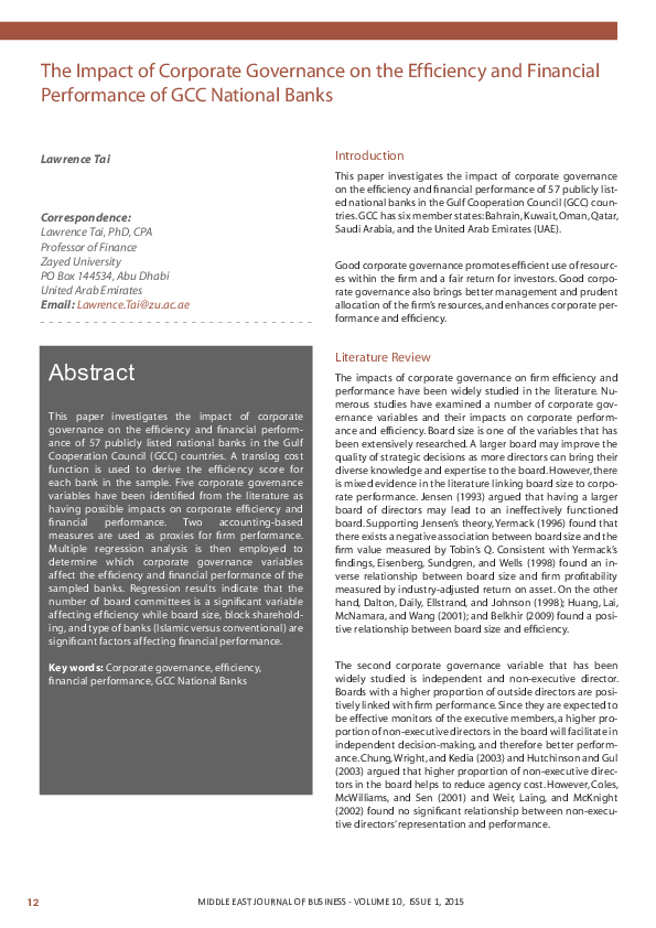 (PDF) The Impact of Corporate Governance on the Efficiency and ...