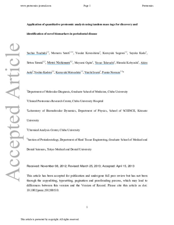 (PDF) Application of quantitative proteomic analysis using tandem mass ...