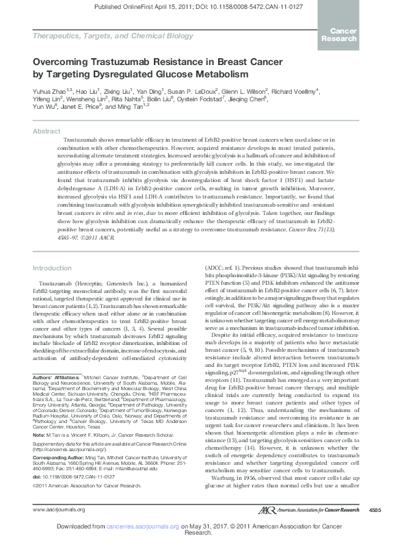 (PDF) Overcoming Trastuzumab Resistance in Breast Cancer by Targeting ...