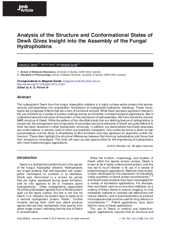 (PDF) Analysis of the Structure and Conformational States of DewA Gives ...