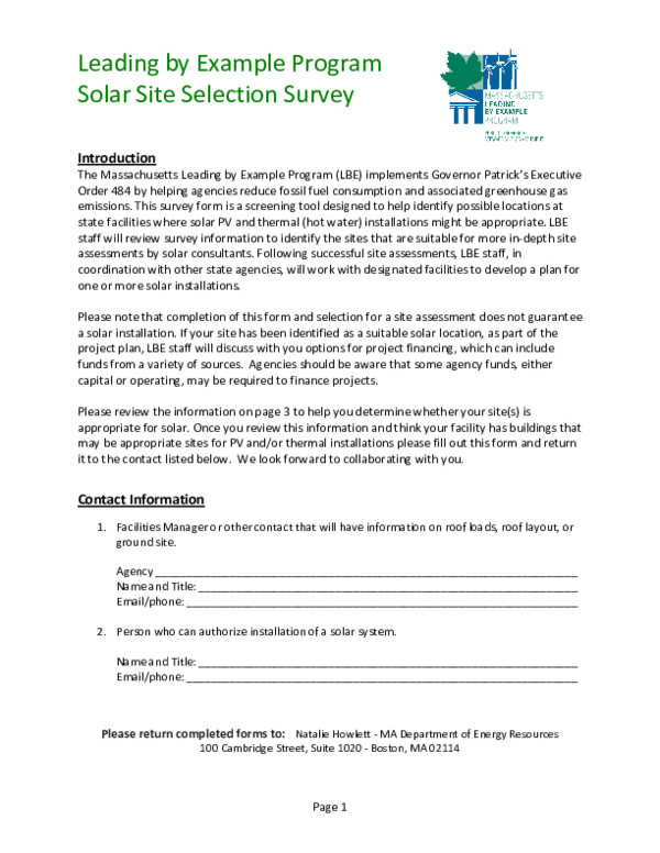 (PDF) Leading by Example Program Solar Site Selection Survey
