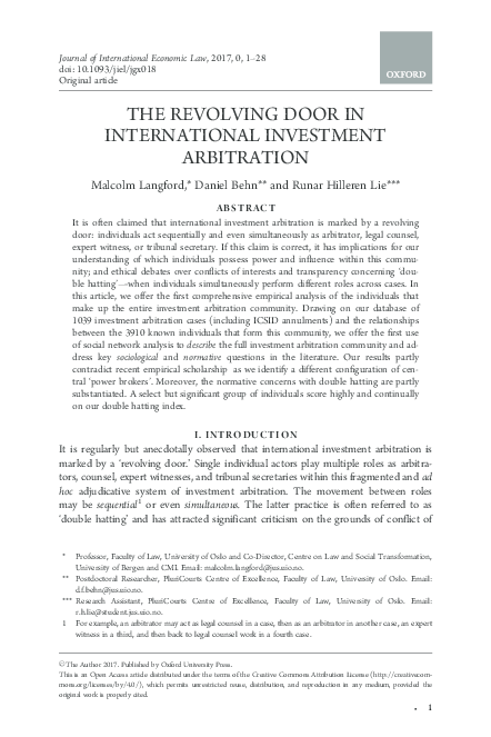 (PDF) The Revolving Door in International Investment Arbitration