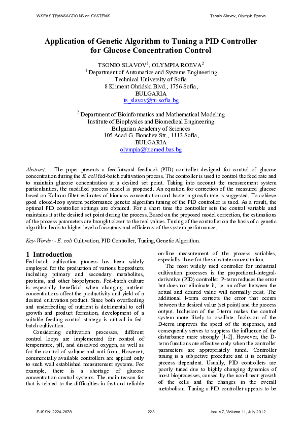 (PDF) Application of genetic algorithm to tuning a PID controller for ...