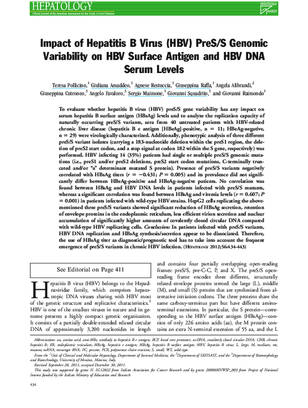 (PDF) Impact of hepatitis B virus (HBV) preS/S genomic variability on ...