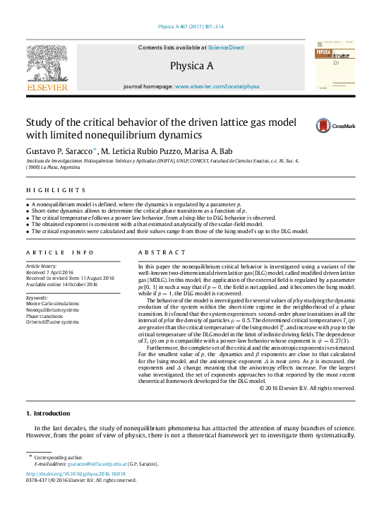 (PDF) Study of the critical behavior of the driven lattice gas model ...