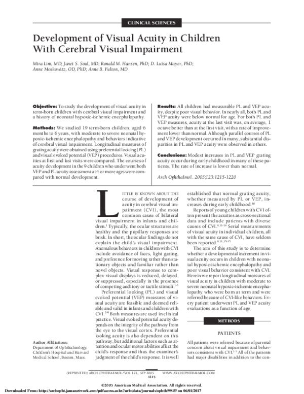 (PDF) Development of Visual Acuity in Children With Cerebral Visual ...