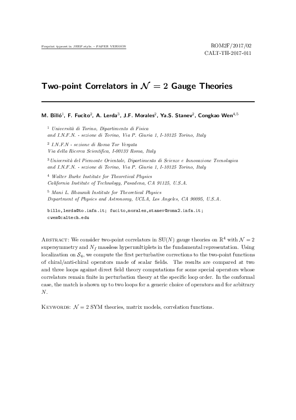 (PDF) Two-point Correlators in N = 2 Gauge Theories