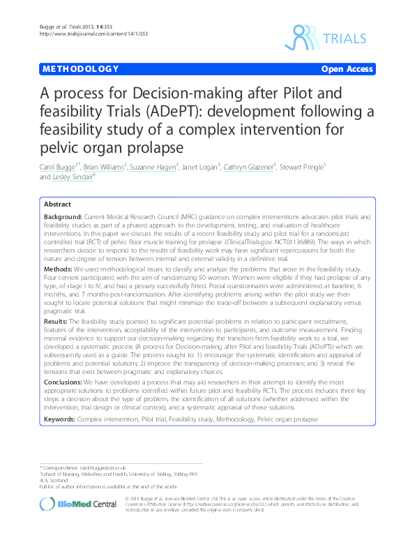 (PDF) A process for Decision-making after Pilot and feasibility Trials ...
