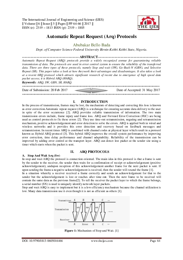 (PDF) Automatic Repeat Request (Arq) Protocols