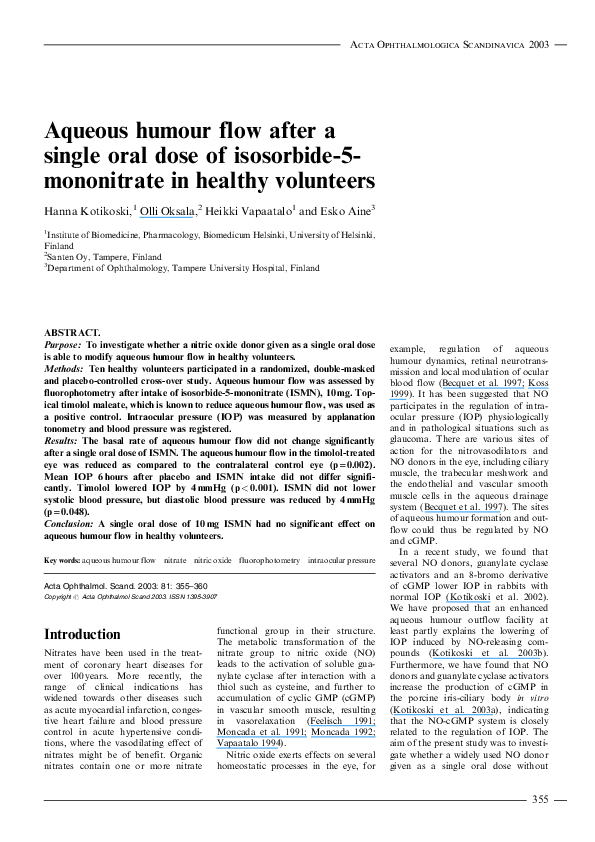 (PDF) Aqueous humour flow after a single oral dose of isosorbide-5 ...