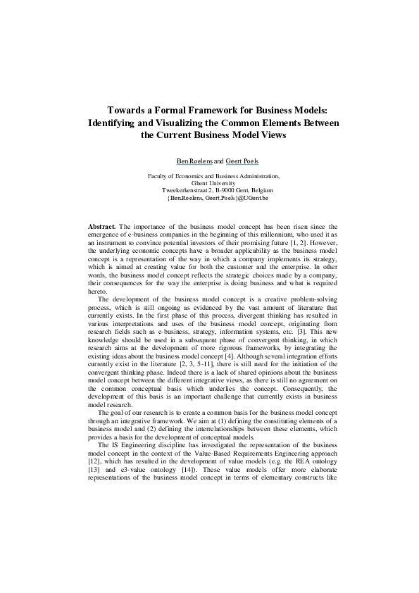 (PDF) Towards a Formal Framework for Business Models: Identifying and ...