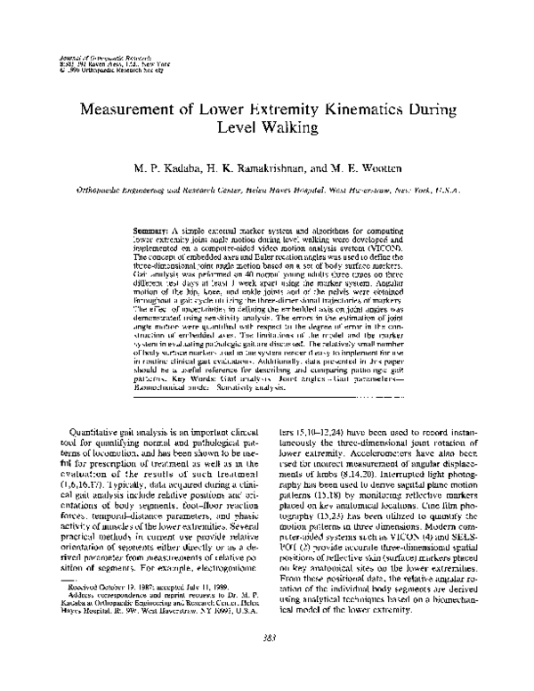 (PDF) Measurement of Lower Extremity Kinematics During Level Walking