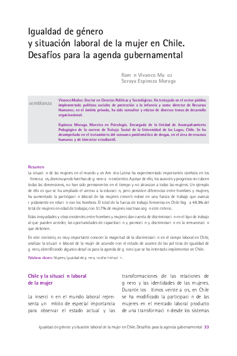 (PDF) Igualdad de género y situación laboral de la mujer en Chile ...