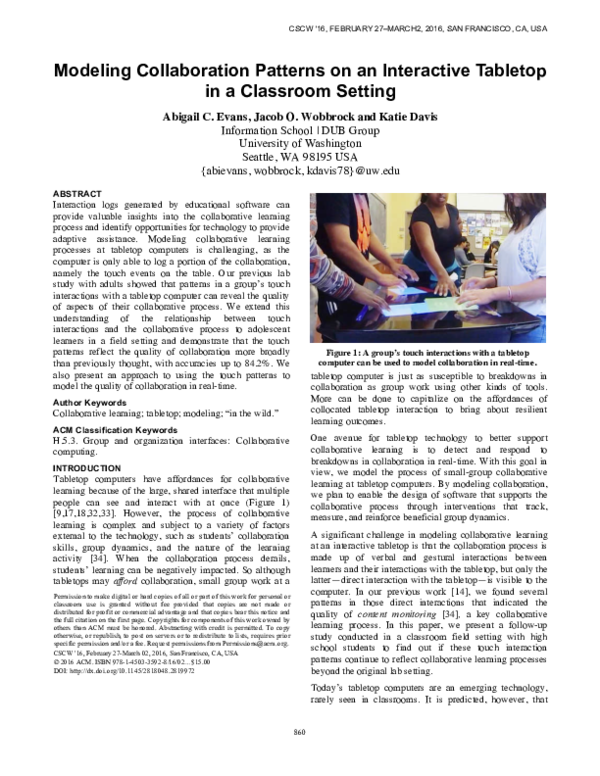 (PDF) Modeling Collaboration Patterns on an Interactive Tabletop in a ...