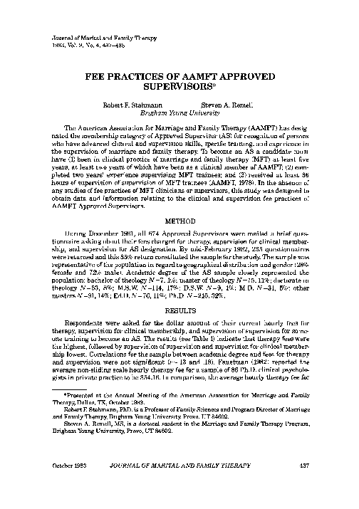(PDF) Fee Practices of Aamft Approved Supervisors*
