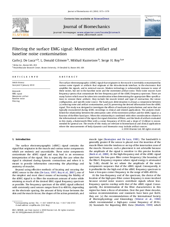 (PDF) Filtering the surface EMG signal Movement artifact and baseline