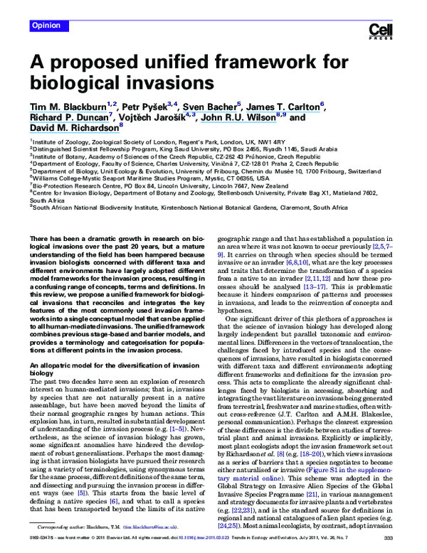 (PDF) A proposed unified framework for biological invasions