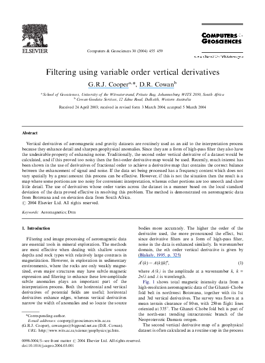 (PDF) Filtering using variable order vertical derivatives Gordon