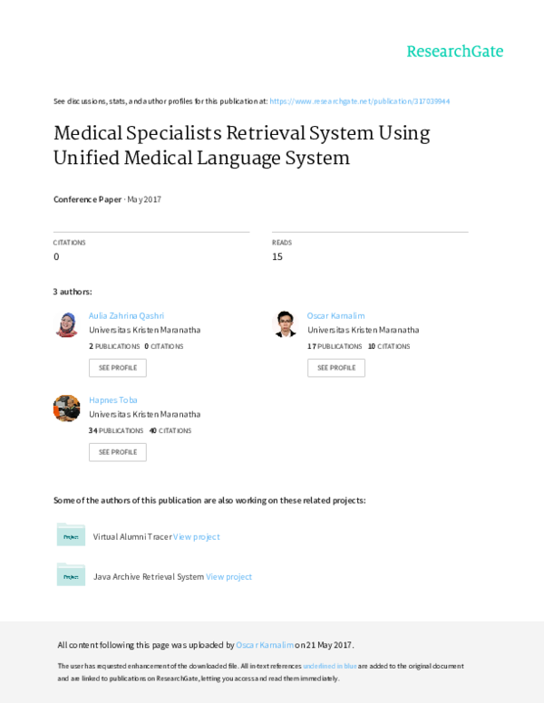 (PDF) Medical Specialists Retrieval System Using Unified Medical ...