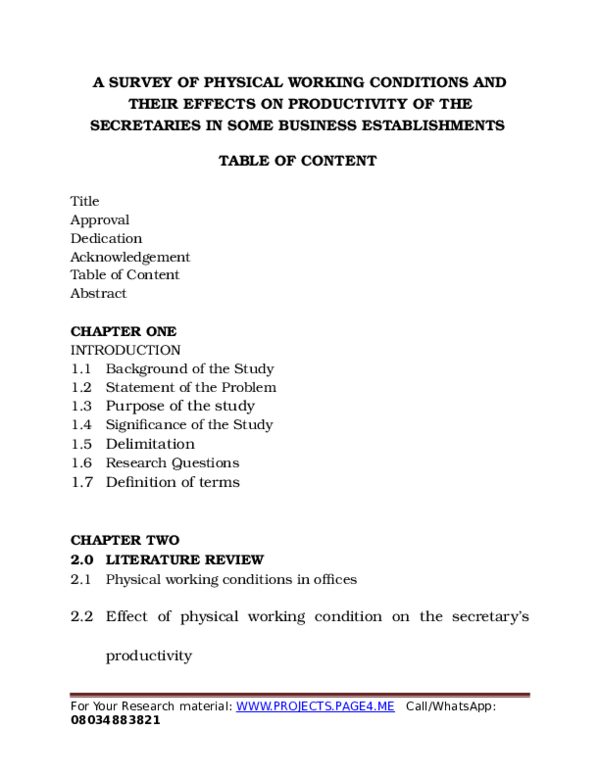 (DOC) A SURVEY OF PHYSICAL WORKING CONDITIONS AND THEIR EFFECTS ON ...