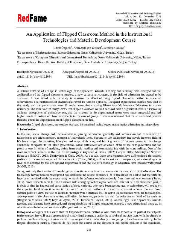 (PDF) AN APPLICATION OF FLIPPED CLASSROOM METHOD IN THE INSTRUCTIONAL ...