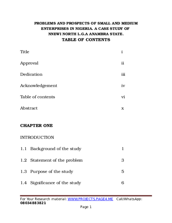 (DOC) PROBLEMS AND PROSPECTS OF SMALL AND MEDIUM ENTERPRISES IN NIGERIA ...