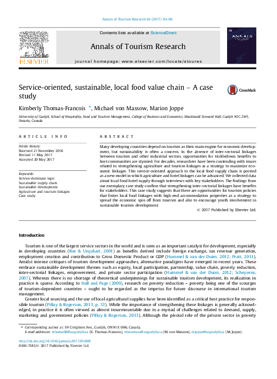 (PDF) Service-oriented, sustainable, local food value chain – A case study