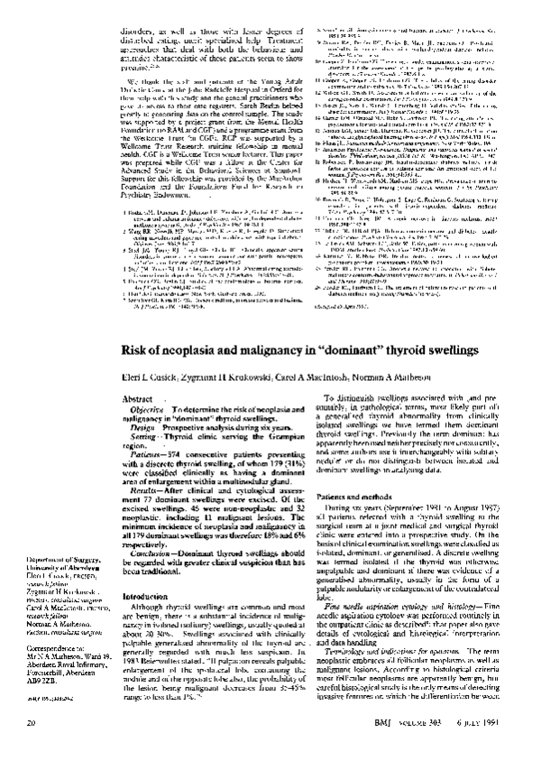 (PDF) Risk of neoplasia and malignancy in "dominant" thyroid swellings