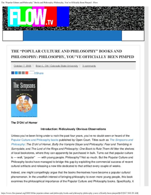(PDF) The "Popular Culture and Philosophy" Books and Philosophy Philosophy, You've Officially